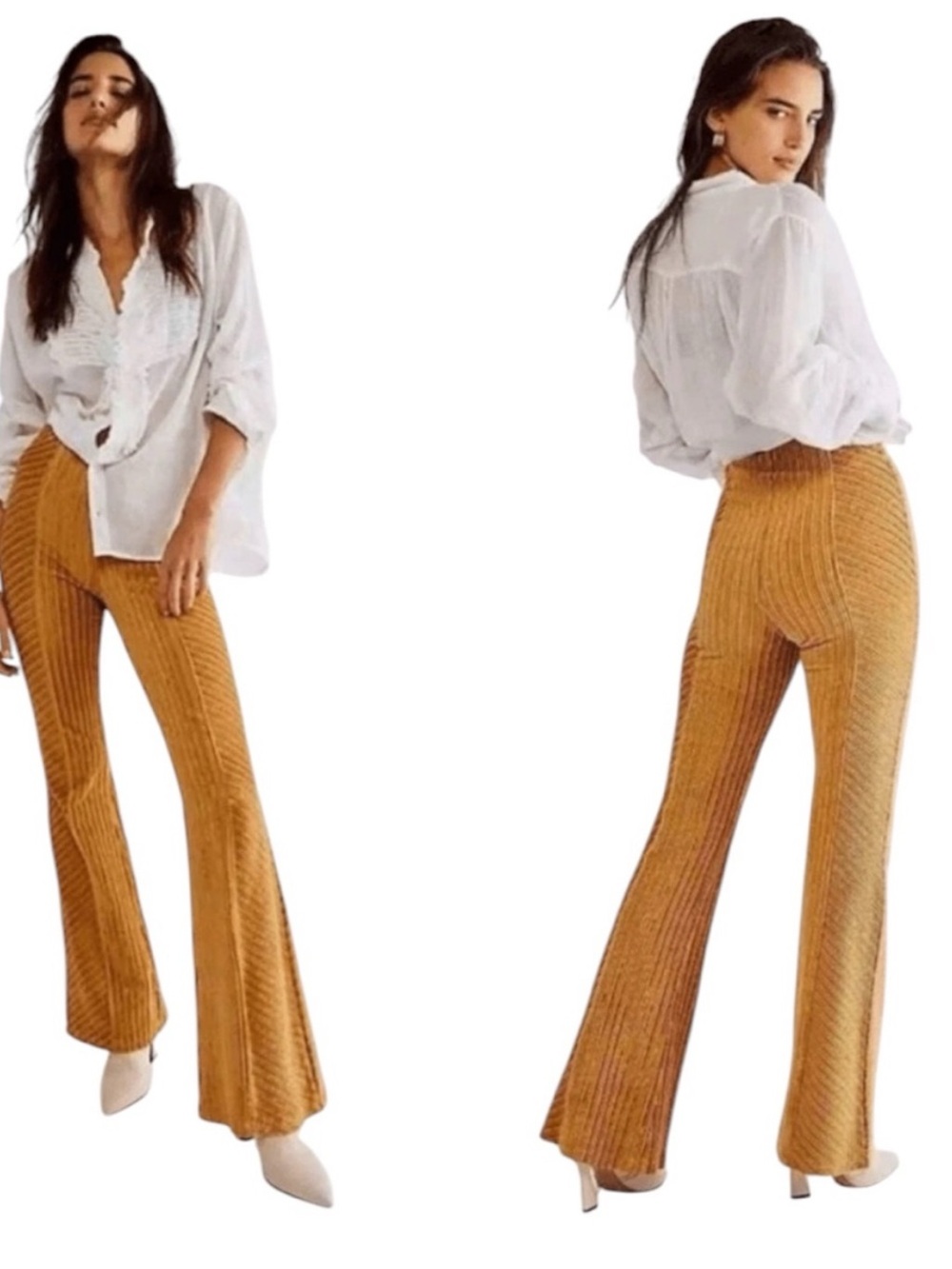 Free people penny pull on velvet flare chevron pants golden yellow sz xs